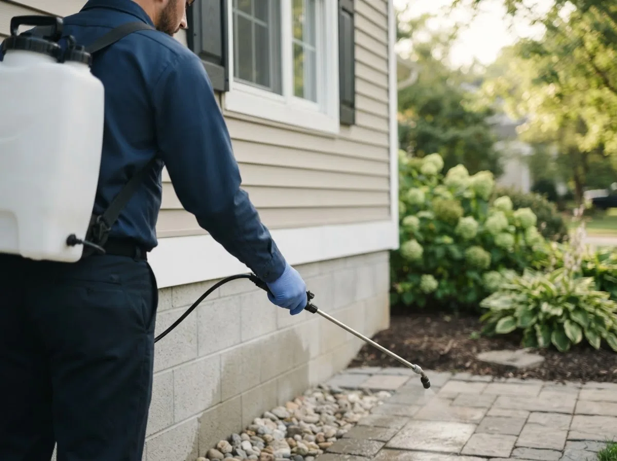 Pest control technician inspecting a home in Travis Afb, CA